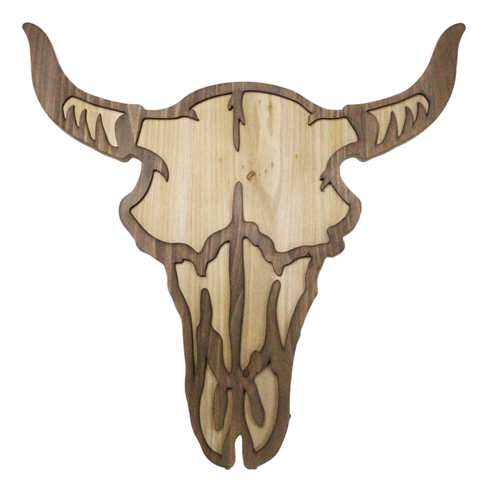 Rustic Western MDF Wood Bison Cow Skull Cutout Wall Decor Plaque 16.25"L Rustic Western MDF Wood Bison Cow Skull Cutout Wall Decor Plaque 16.25"L