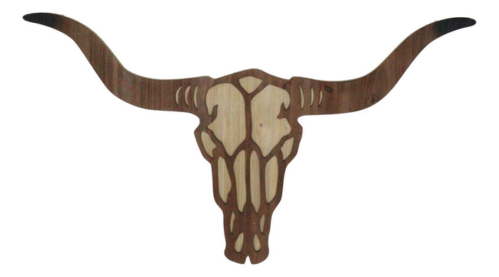Rustic Western MDF Wood Longhorn Cow Skull Cutout Wall Decor Plaque 29.25"L Rustic Western MDF Wood Longhorn Cow Skull Cutout Wall Decor Plaque 29.25"L