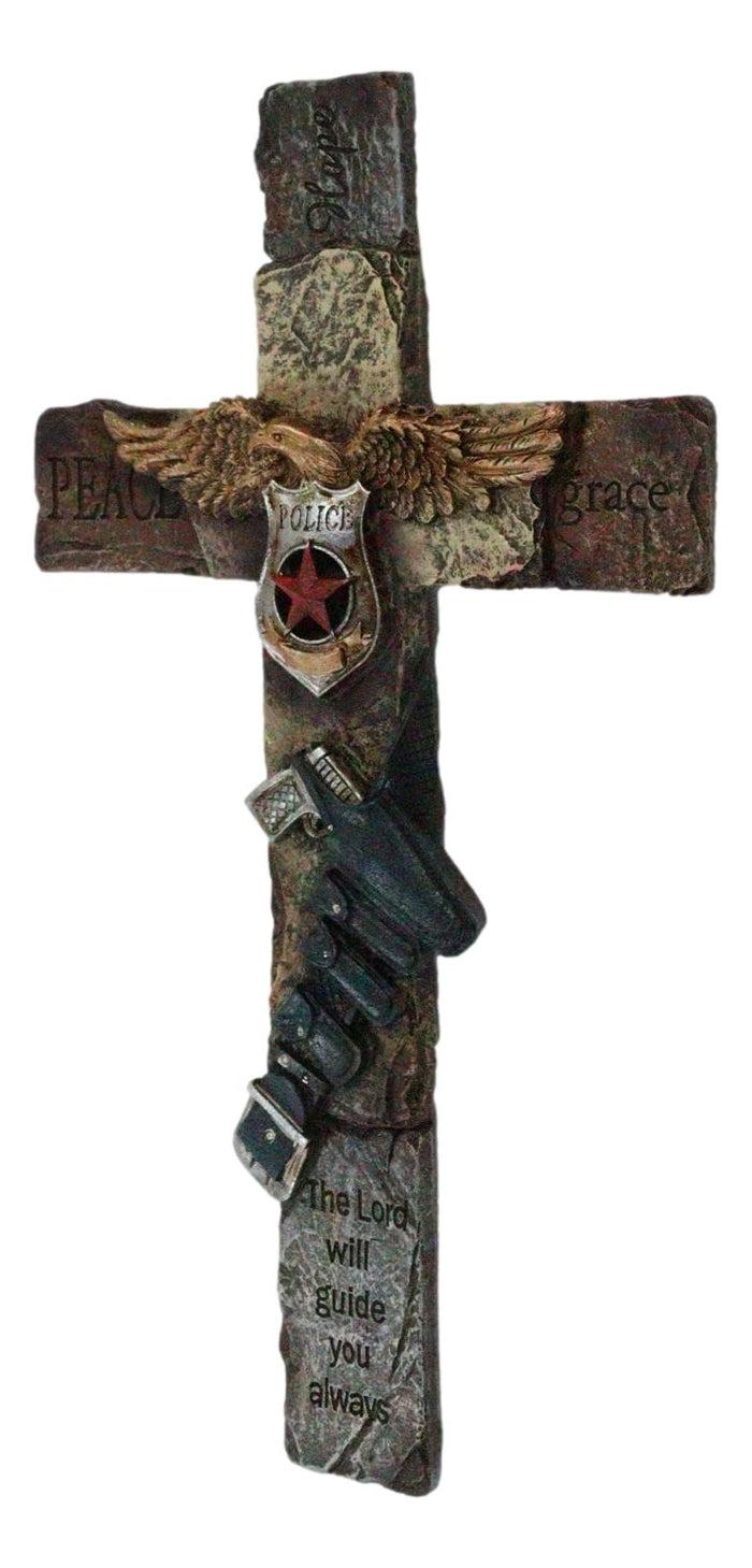 Rustic Western Men In Blue Police Law Enforcement Gun Eagle Badge Wall Cross