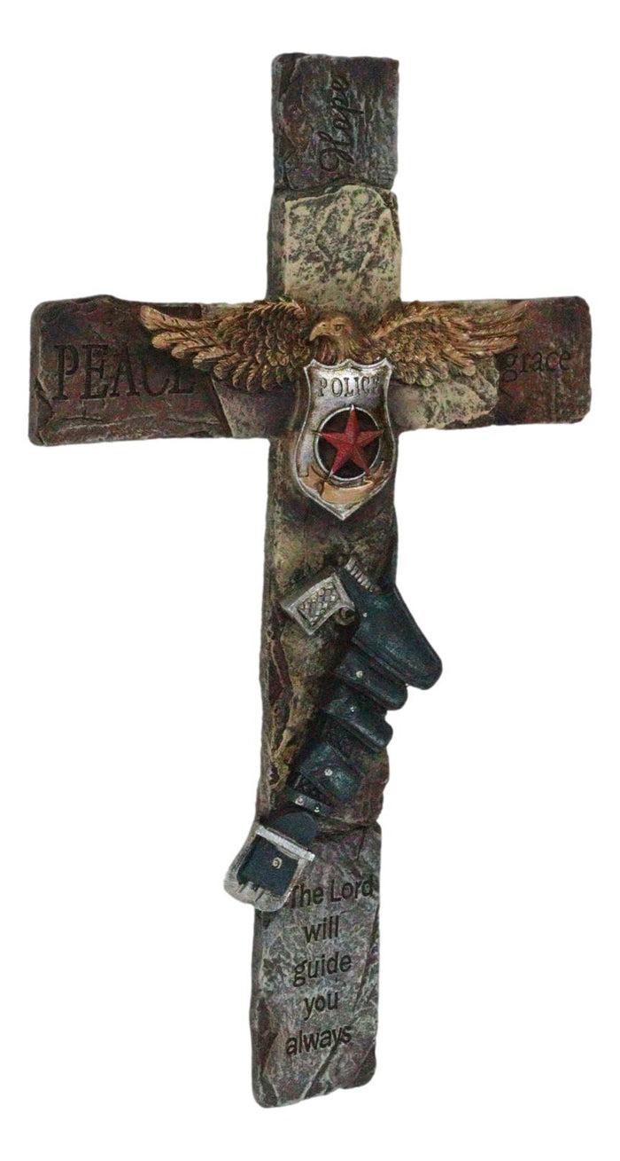 Rustic Western Men In Blue Police Law Enforcement Gun Eagle Badge Wall Cross