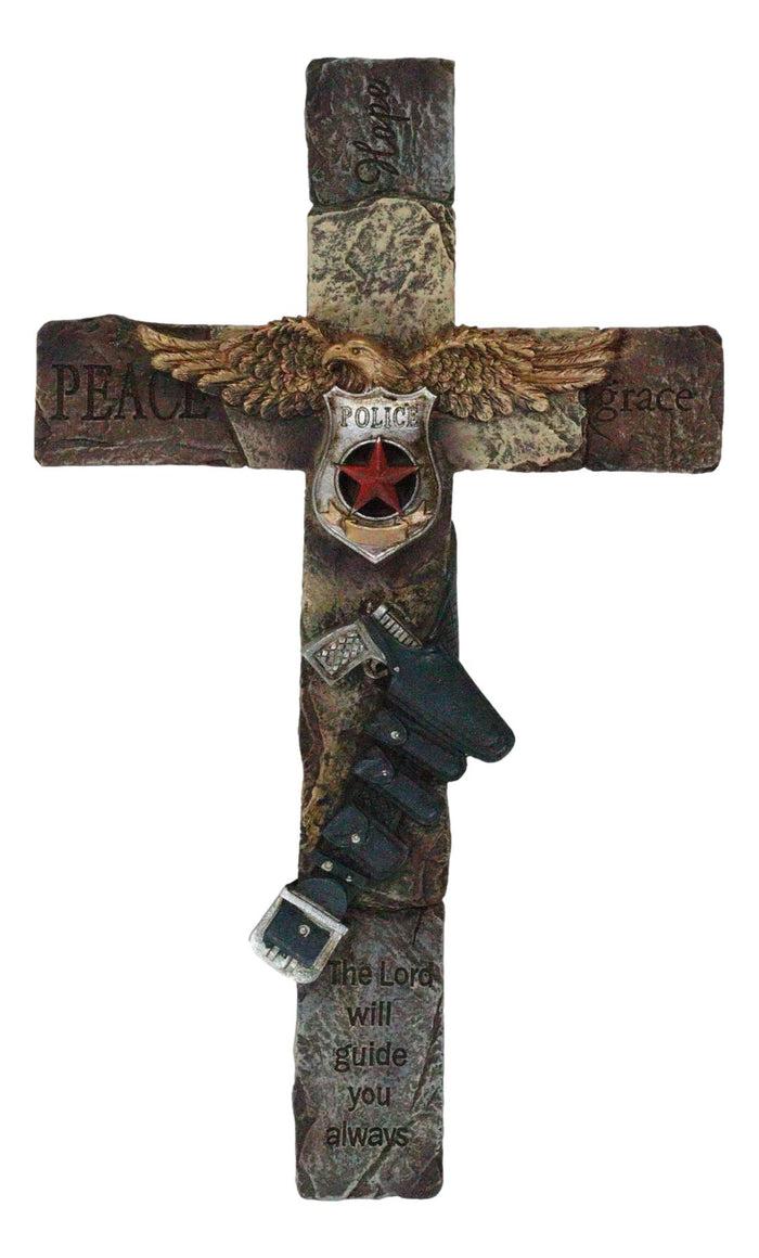 Rustic Western Men In Blue Police Law Enforcement Gun Eagle Badge Wall Cross