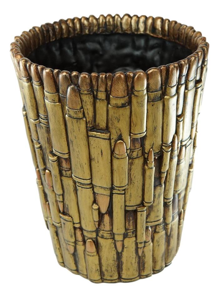 Rustic Western Military Rifle Ammo Shells Gold Tone Bullets Waste Basket Bin