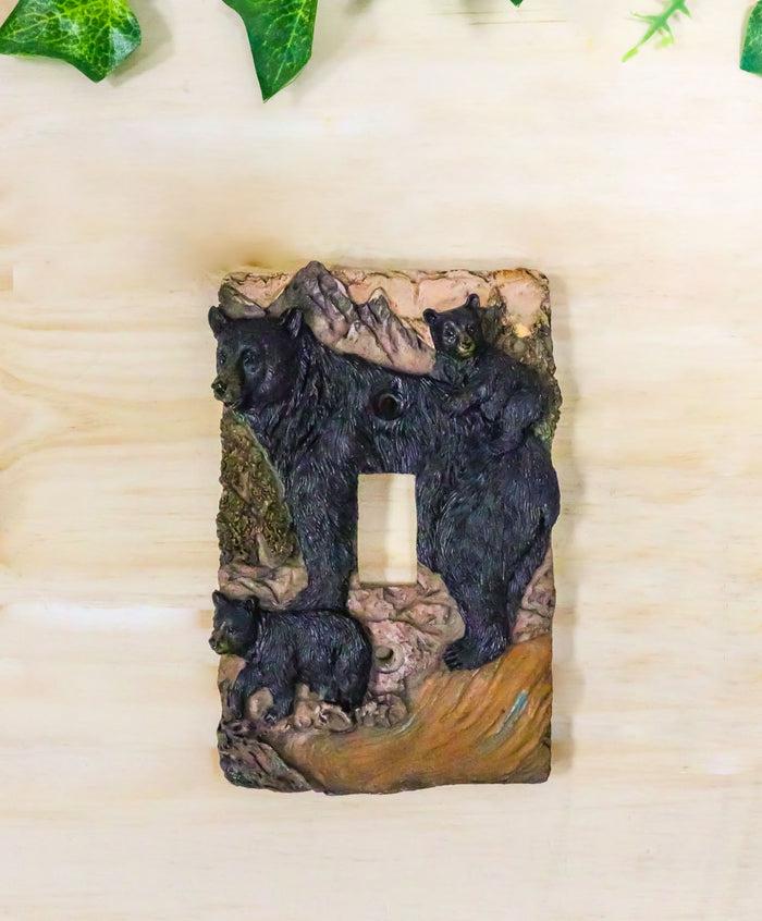 Rustic Western Mountain Bear And Cubs Single Toggle Switch Plate Cover Set Of 2