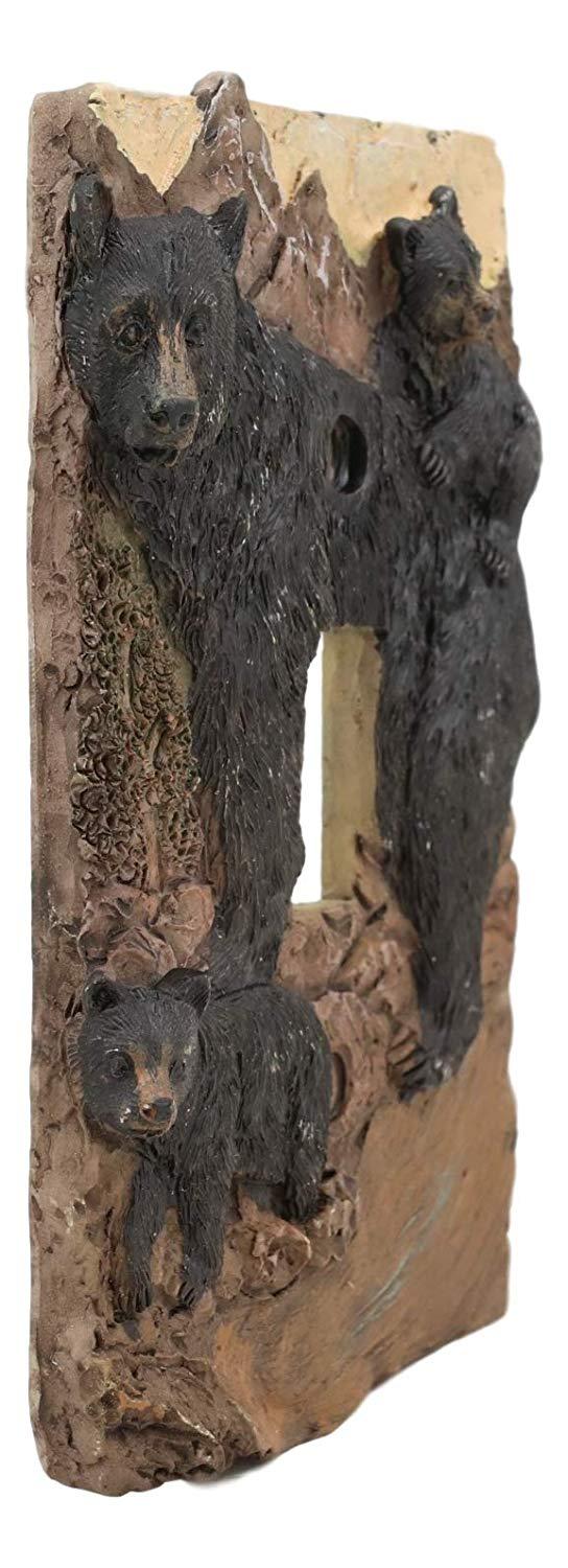 Rustic Western Mountain Bear And Cubs Single Toggle Switch Plate Cover Set Of 2
