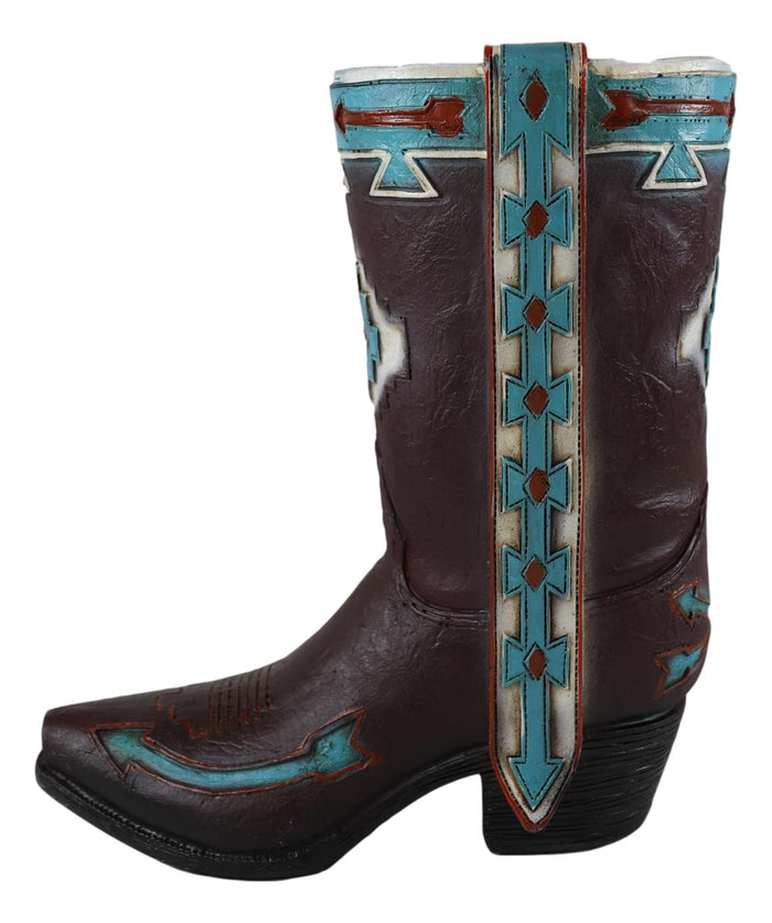 Rustic Western Navajo Indian Vector Arrows Tooled Leather Cowboy Boot Vase Decor