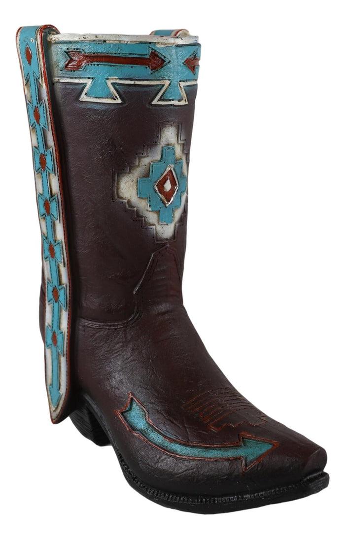 Rustic Western Navajo Indian Vector Arrows Tooled Leather Cowboy Boot Vase Decor