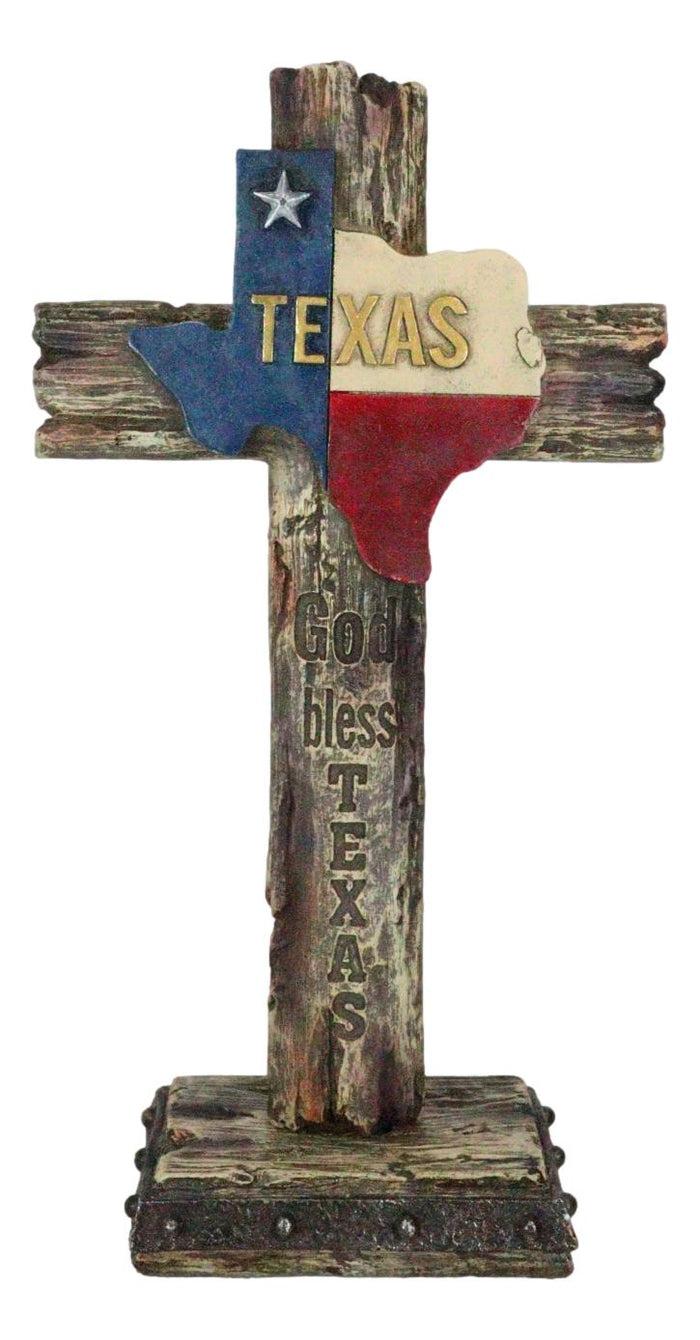 Rustic Western Patriotic Lone Star State Map God Bless Texas Standing Cross