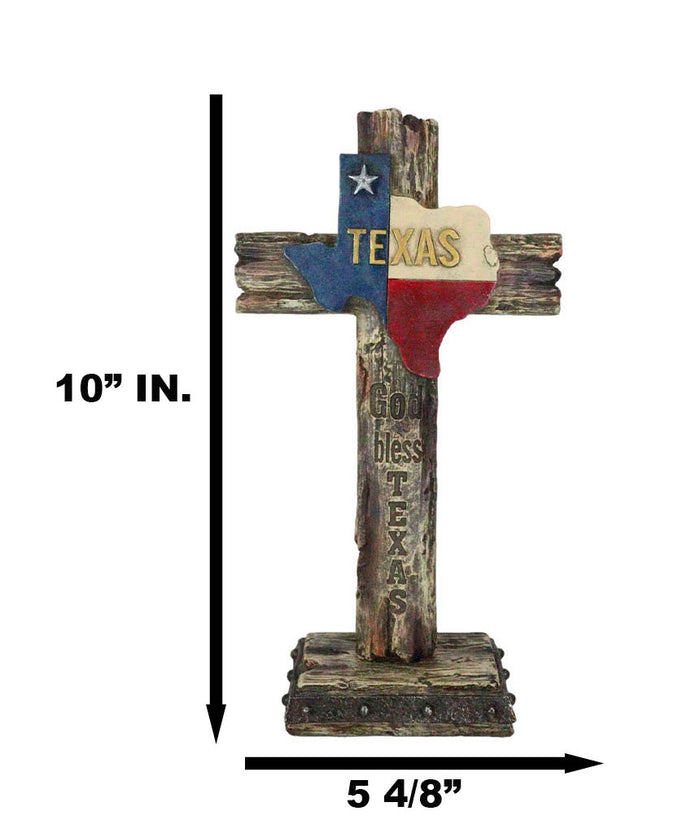 Rustic Western Patriotic Lone Star State Map God Bless Texas Standing Cross