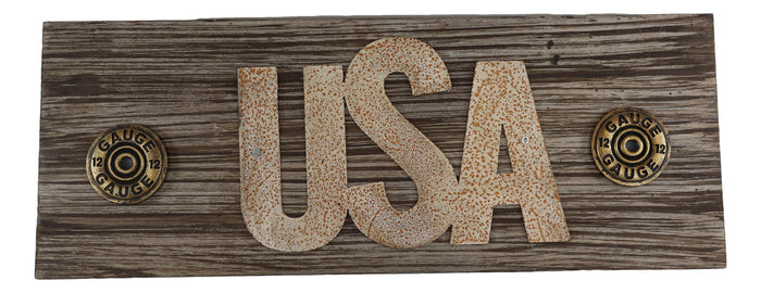 Rustic Western Patriotic USA Wooden Word Sign With Shotgun Shells Wall Decor