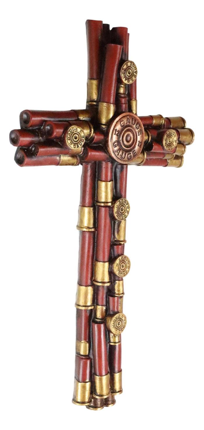 Rustic Western Piled Red And Gold 12 Gauge Shotgun Bullet Casings Wall Cross