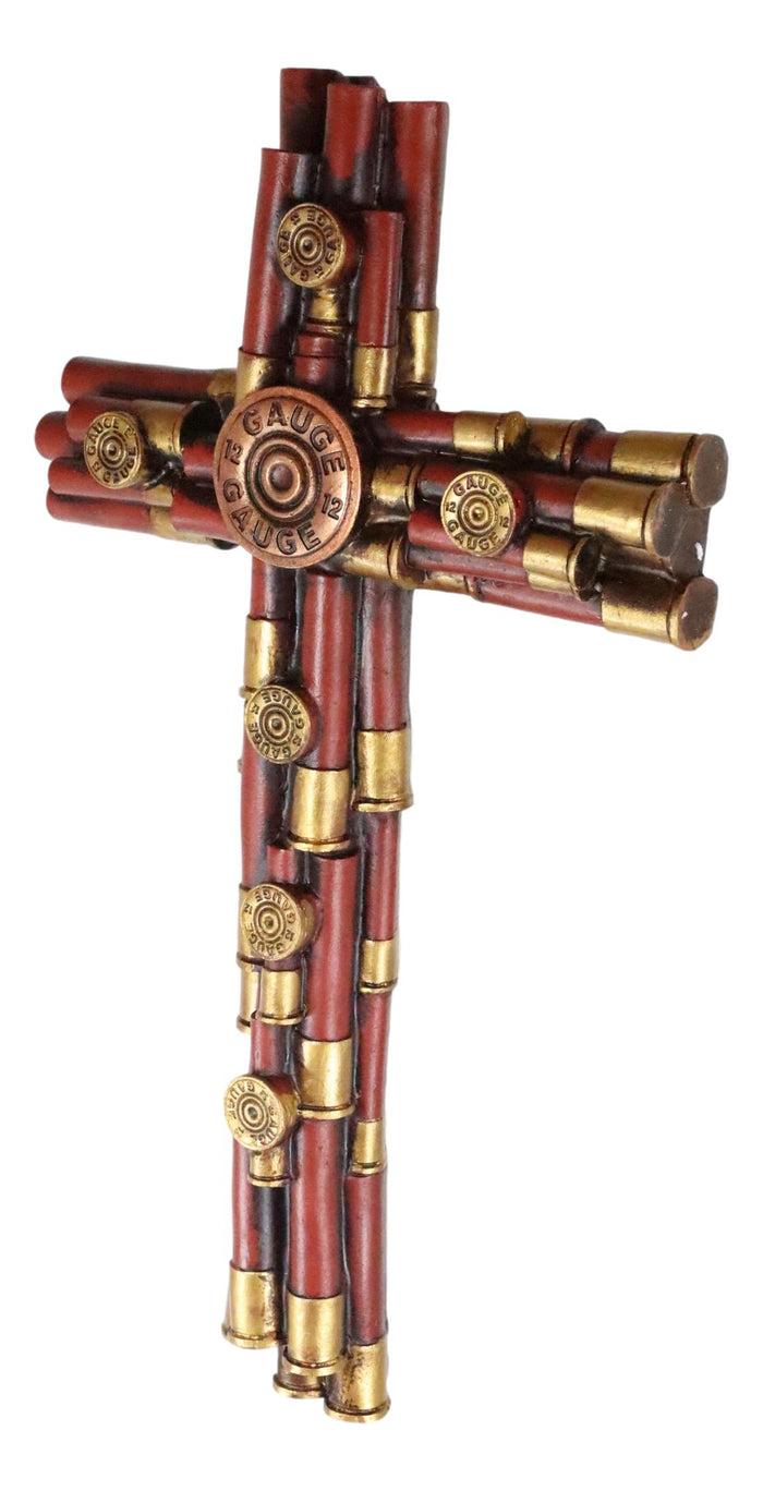 Rustic Western Piled Red And Gold 12 Gauge Shotgun Bullet Casings Wall Cross