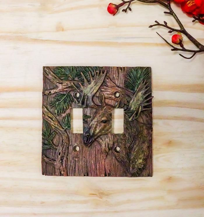 Rustic Western Pine Stag Elk Moose Double Toggle Switch Plate Cover Set Of 2