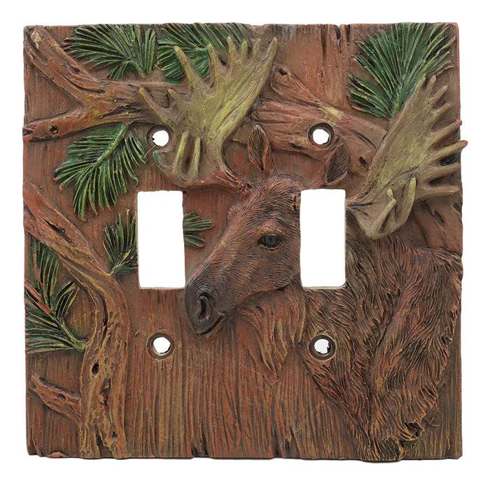 Rustic Western Pine Stag Elk Moose Double Toggle Switch Plate Cover Set Of 2