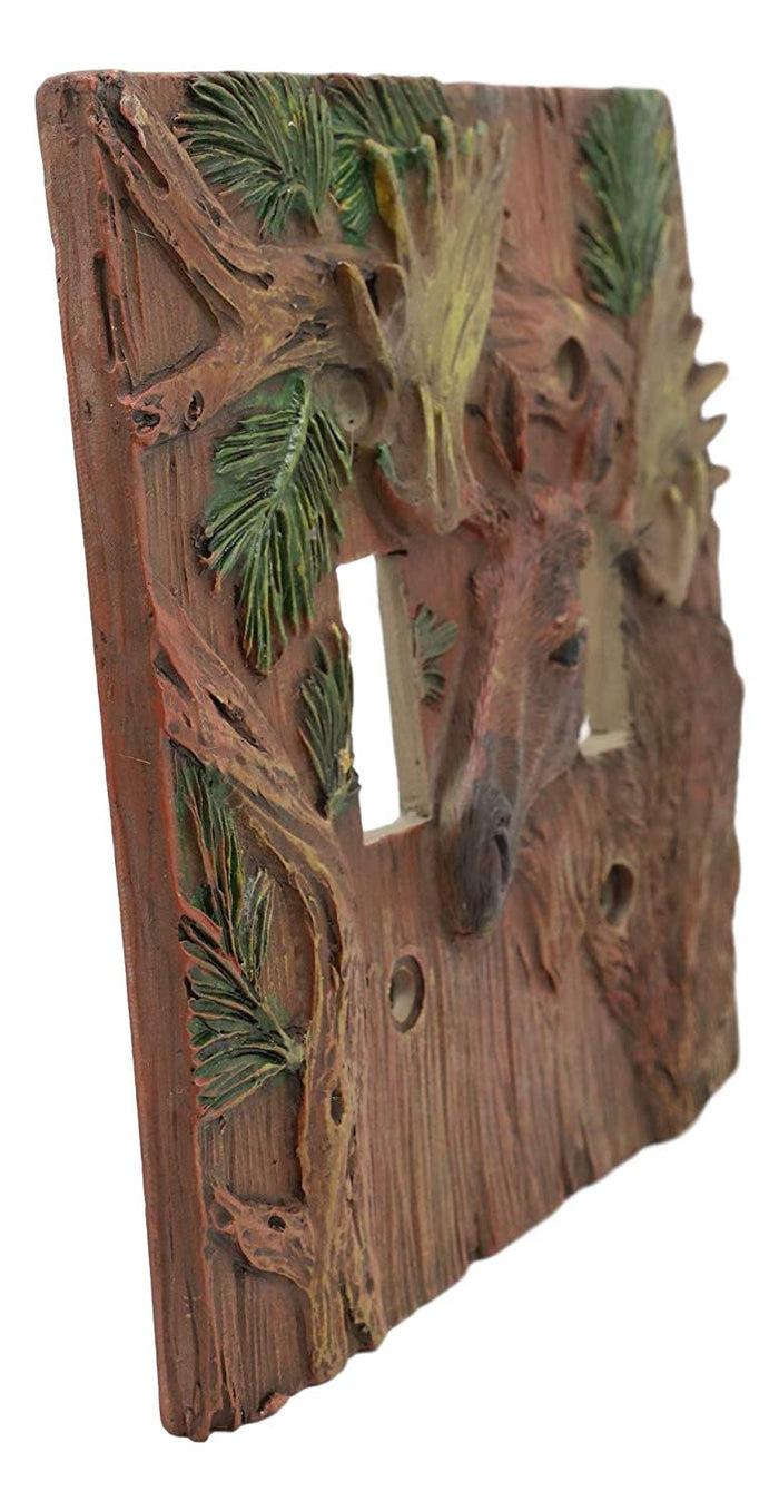 Rustic Western Pine Stag Elk Moose Double Toggle Switch Plate Cover Set Of 2