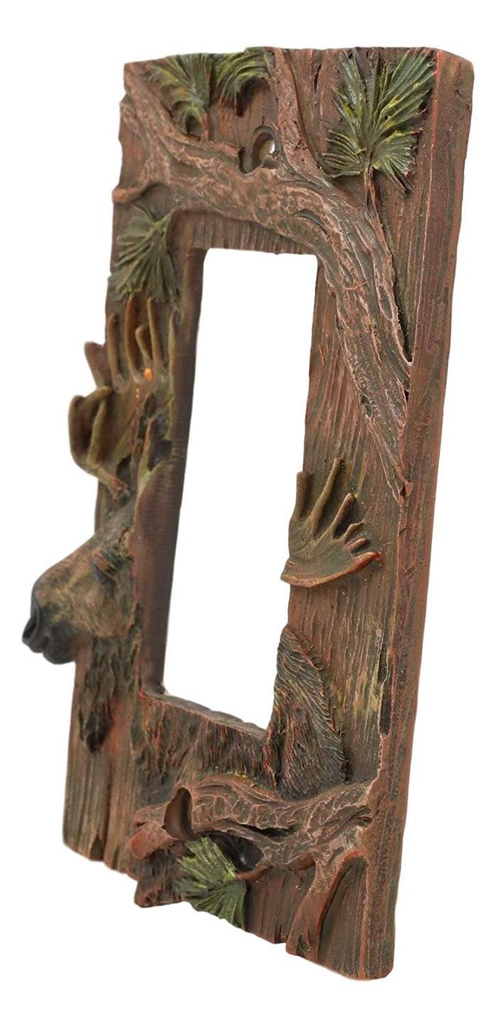Rustic Western Pine Stag Elk Moose Single Gang Rocker Switch Plate Cover Set 2pc