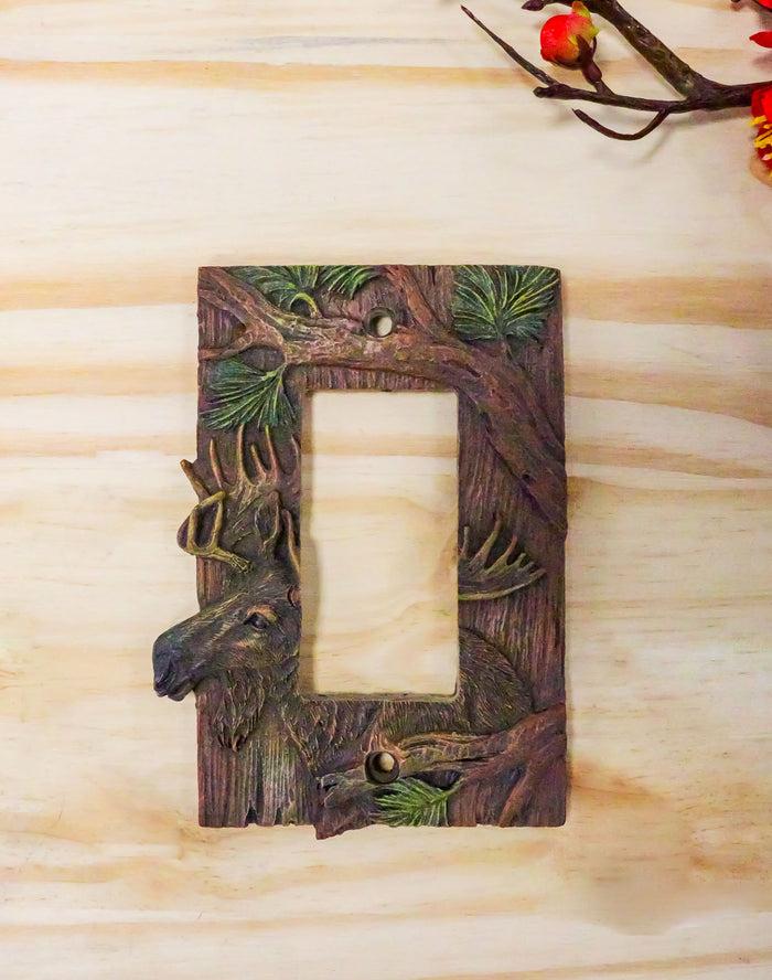 Rustic Western Pine Stag Elk Moose Single Gang Rocker Switch Plate Cover Set 2pc