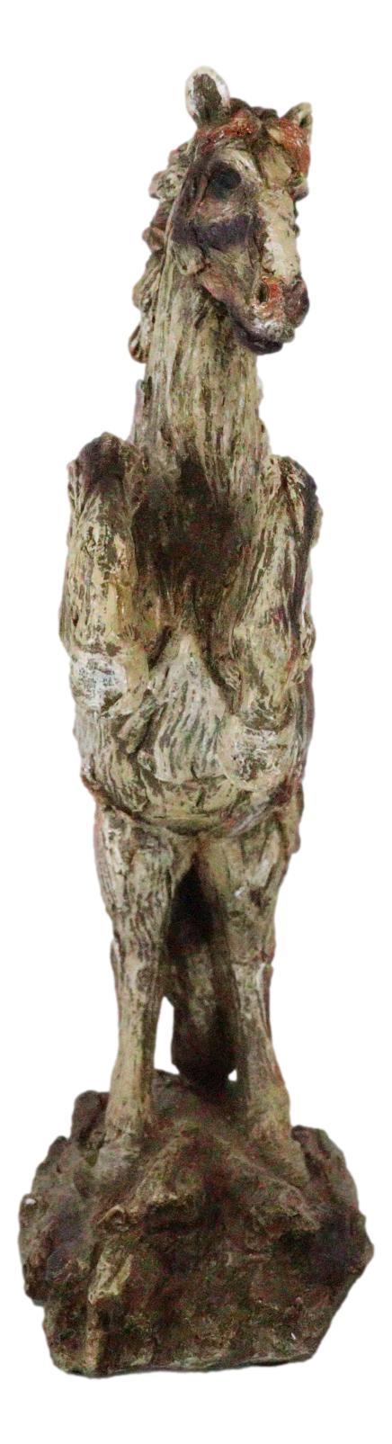 Rustic Western Rearing Prancing Horse In Faux Wooden Carving Resin Figurine