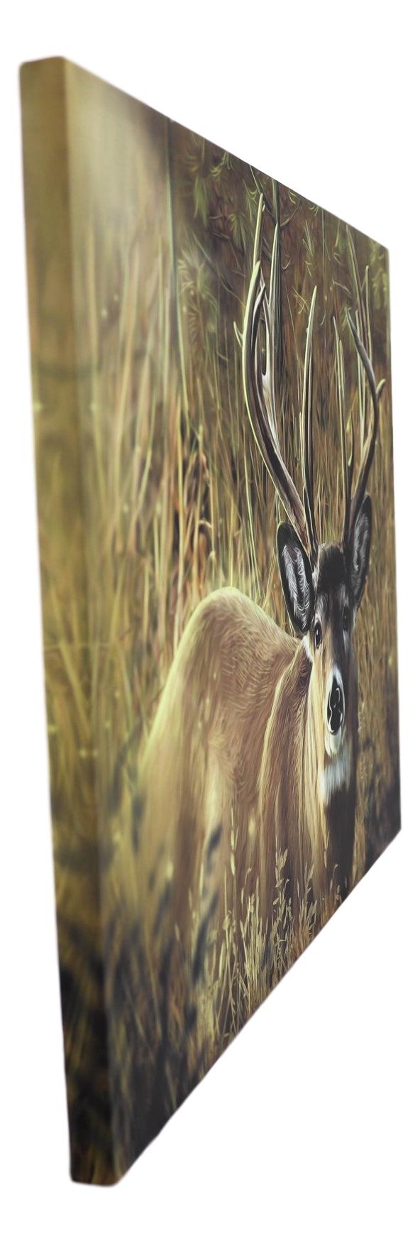 Rustic Western Red Deer Stag Emperor Wood Framed Canvas Print 31" X 23" Wall Art