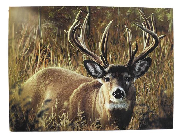 Rustic Western Red Deer Stag Emperor Wood Framed Canvas Print 31" X 23" Wall Art
