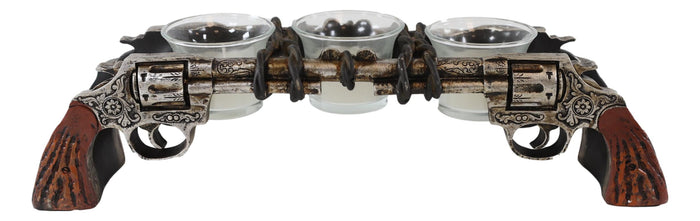 Rustic Western Revolver Pistol Guns Votive Candle Holder With 3 Glass Inserts