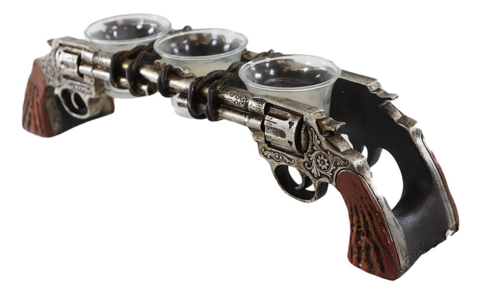Rustic Western Revolver Pistol Guns Votive Candle Holder With 3 Glass Inserts