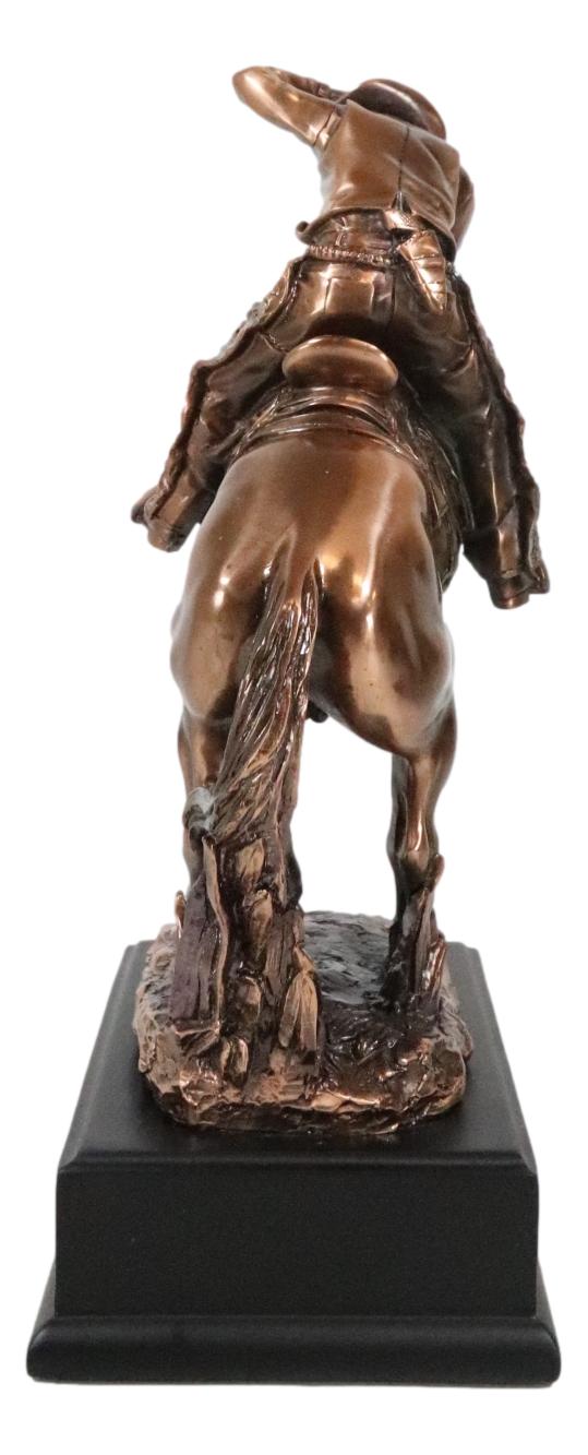 Rustic Western Rodeo Cowboy On A Rearing Horse Bronzed Resin Statue