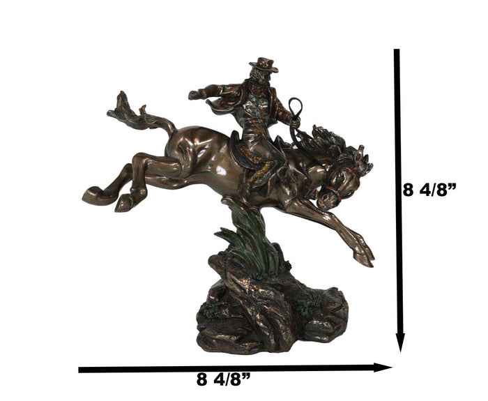 Rustic Western Rodeo Cowboy Riding On Galloping Wild Mustang Horse Figurine