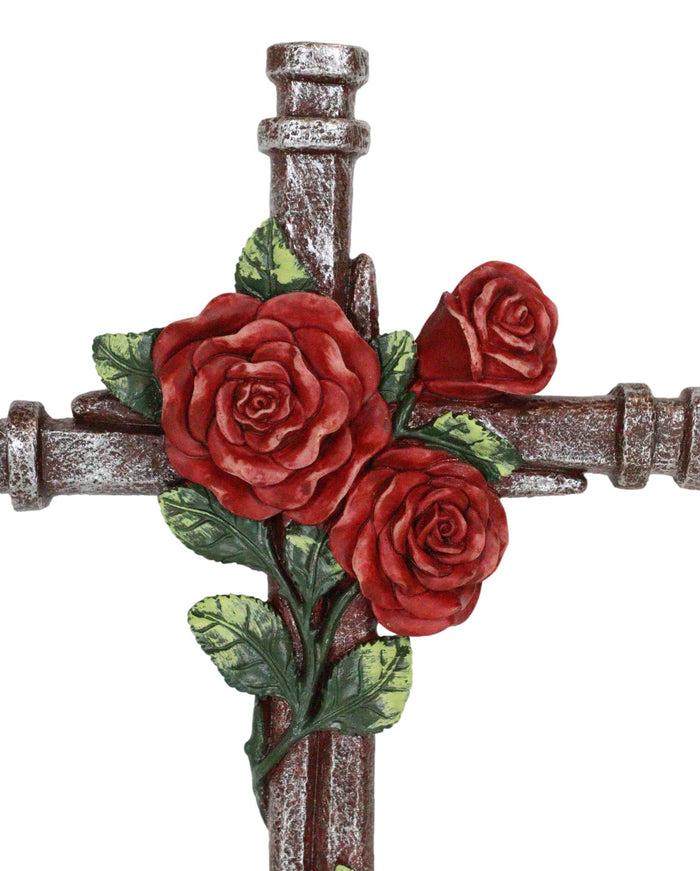 Rustic Western Romantic Red Roses Vine Roman Spike Nails Decorative Wall Cross