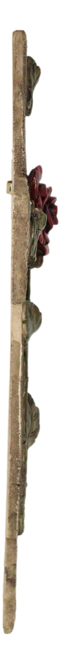Rustic Western Rose Of Sharon Red Rose Stalk With Green Petals Wall Cross Decor