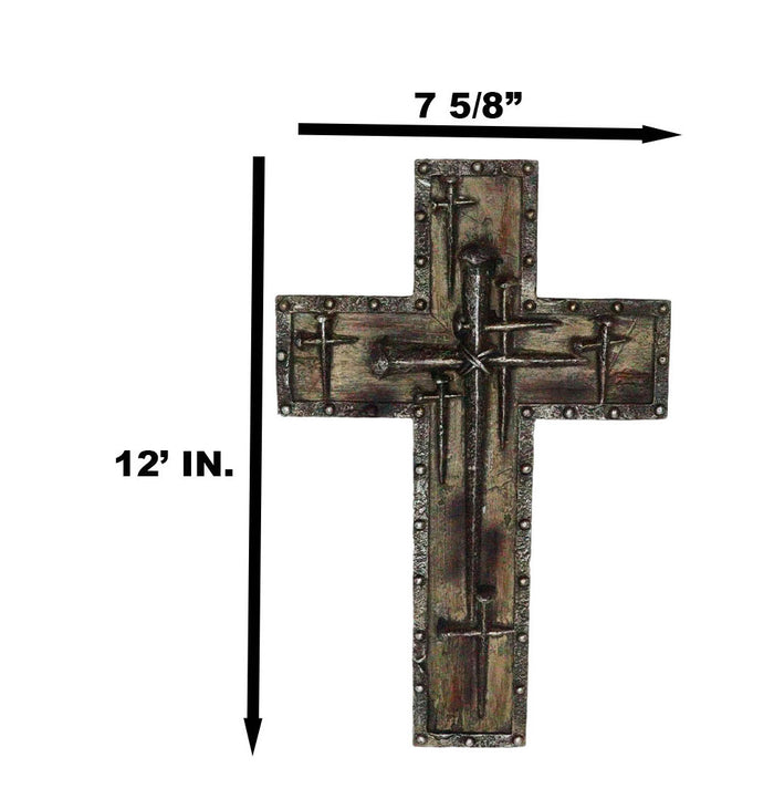 Rustic Western Spike Nails Layered Wall Cross With Nailhead Borders Crucifix Art