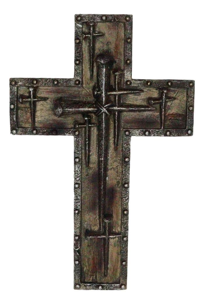 Rustic Western Spike Nails Layered Wall Cross With Nailhead Borders Crucifix Art