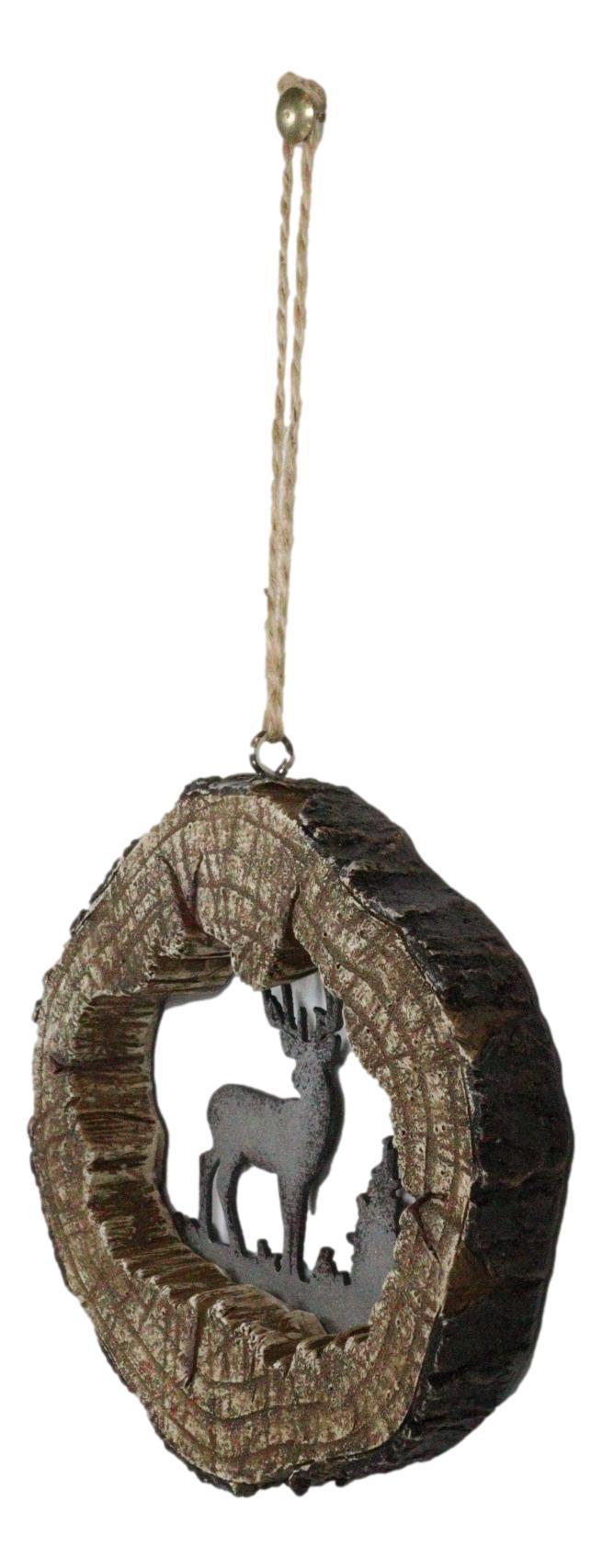Rustic Western Stag Deer Faux Wood Log Slice Set Of 4 Christmas Tree Ornaments