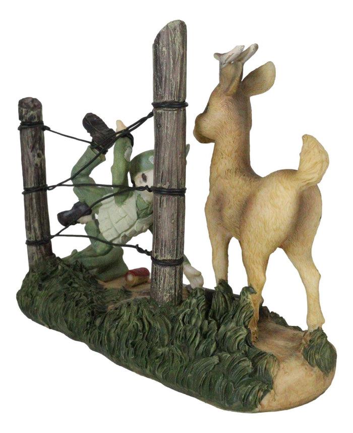 Rustic Western Stag Deer Standing By Hunter Trapped In Barbed Wires Figurine