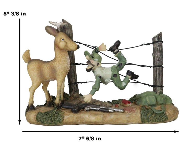 Rustic Western Stag Deer Standing By Hunter Trapped In Barbed Wires Figurine