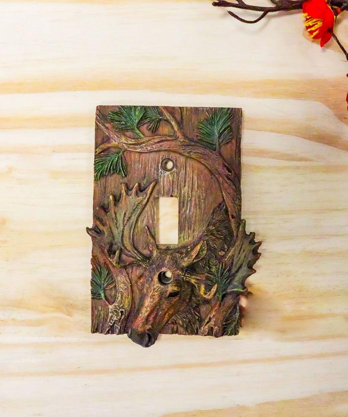 Rustic Western Stag Elk Moose By Pine Single Toggle Switch Plate Cover Set Of 2
