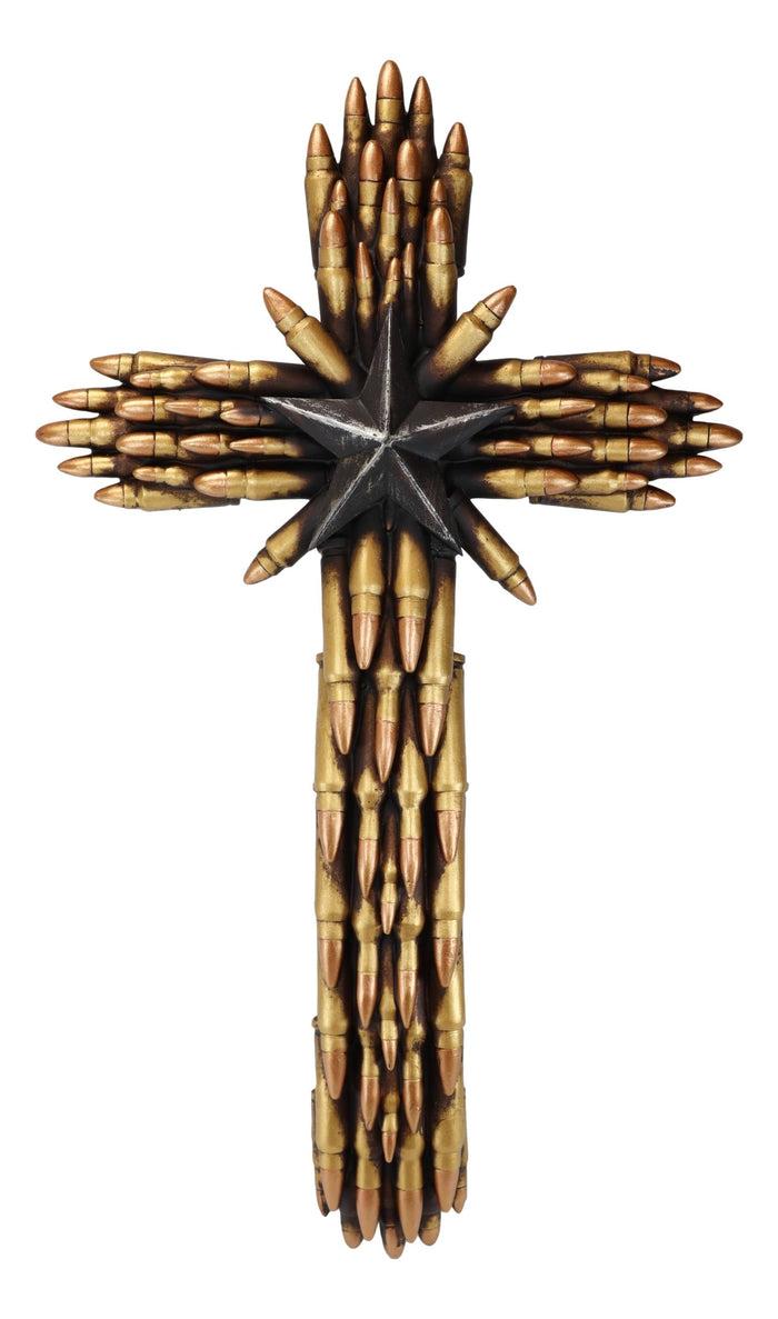 Rustic Western Star Military Pistol Bullet Shell Casings Memorial Wall Cross