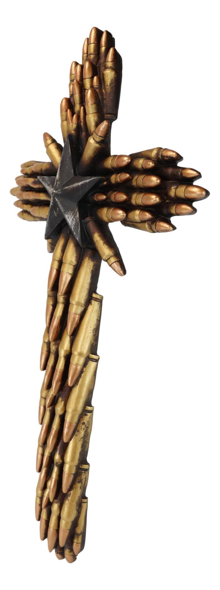 Rustic Western Star Military Pistol Bullet Shell Casings Memorial Wall Cross
