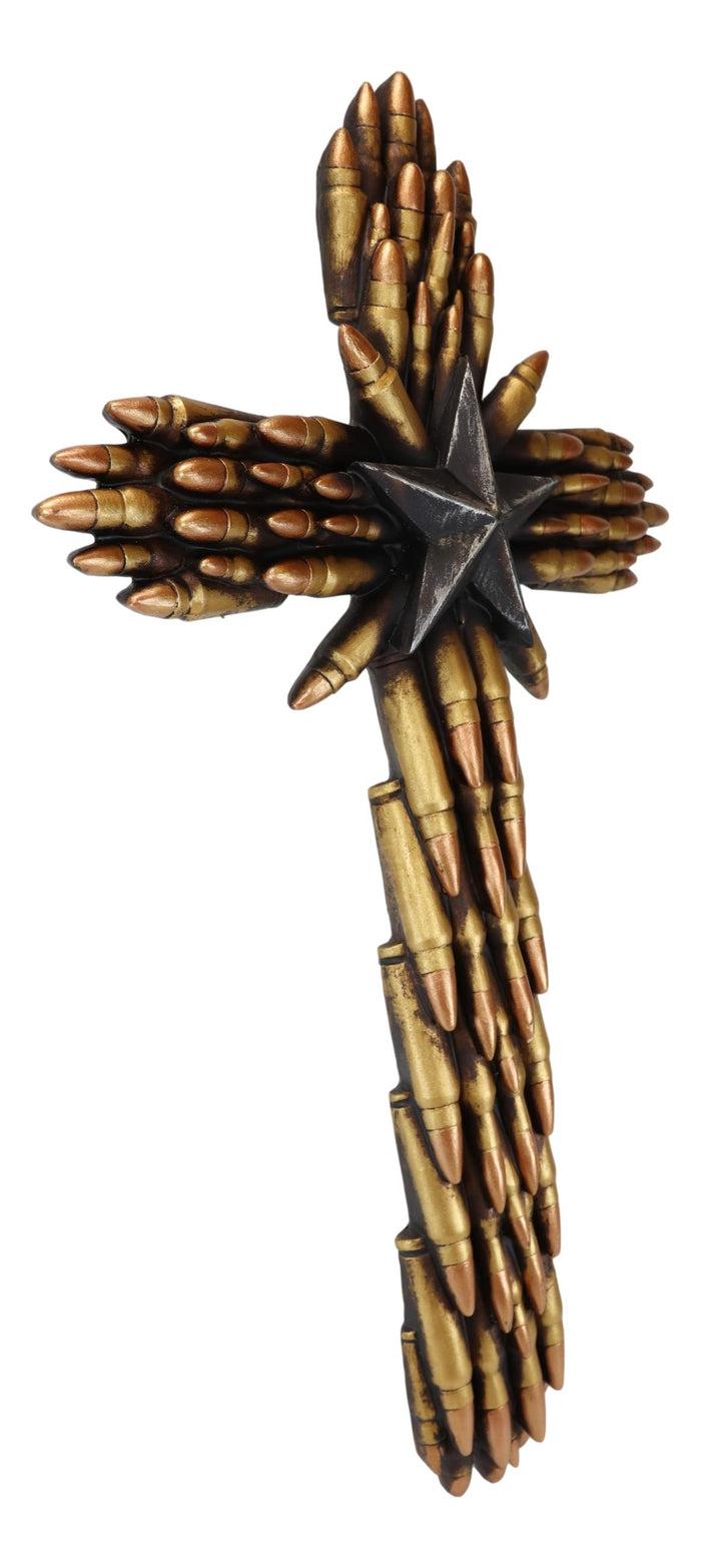 Rustic Western Star Military Pistol Bullet Shell Casings Memorial Wall Cross