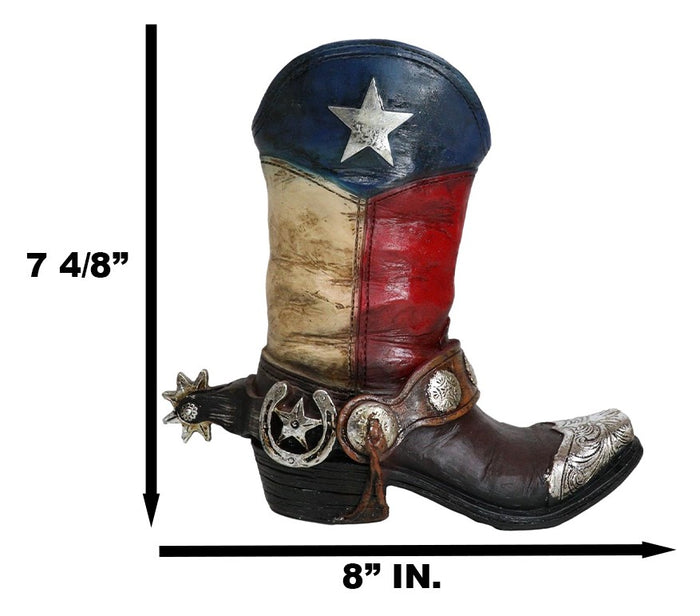 Rustic Western Star Texas Patriot Cowboy Horseshoe Boot With Spur Vase Planter