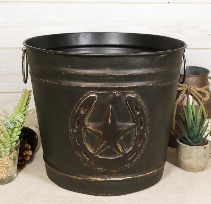 Rustic Western Star With Horseshoe Old Fashioned Bucket Vase Or Waste Bin 11"Dia