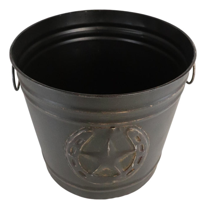 Rustic Western Star With Horseshoe Old Fashioned Bucket Vase Or Waste Bin 11"Dia
