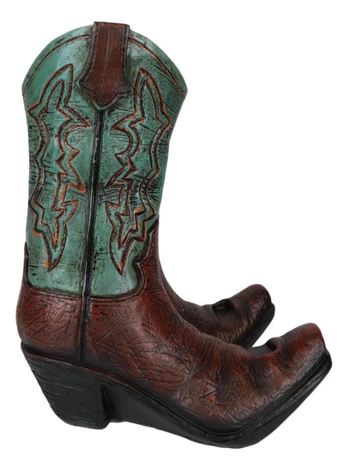 Rustic Western Teal Green Tooled Leather Cowboy Boot Cell Phone Book Easel Stand
