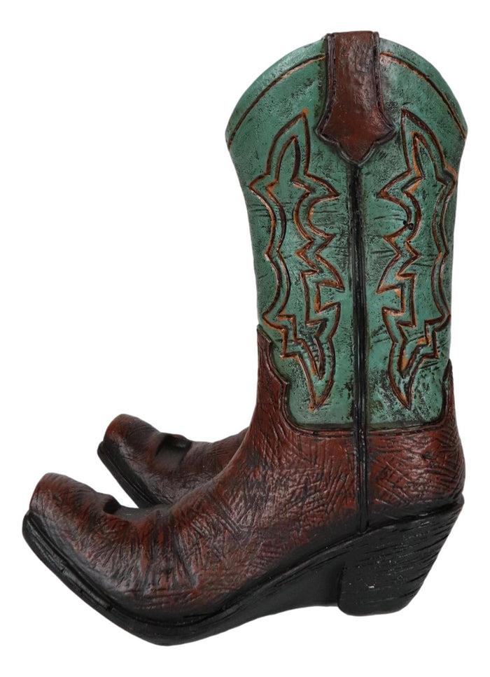 Rustic Western Teal Green Tooled Leather Cowboy Boot Cell Phone Book Easel Stand