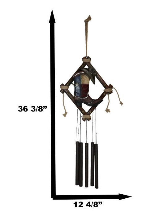 Rustic Western Texas Cowboy Boot And Hat Faux Leather Decorative Wind Chime