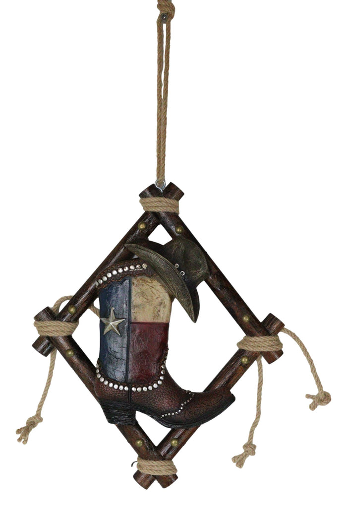 Rustic Western Texas Cowboy Boot And Hat Faux Leather Decorative Wind Chime