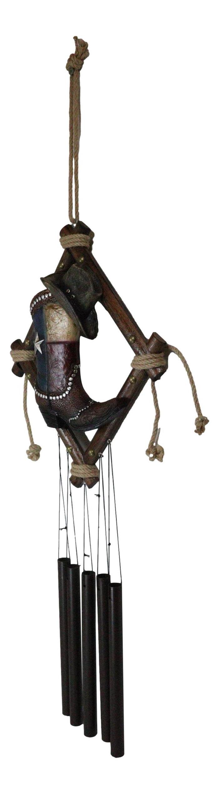 Rustic Western Texas Cowboy Boot And Hat Faux Leather Decorative Wind Chime
