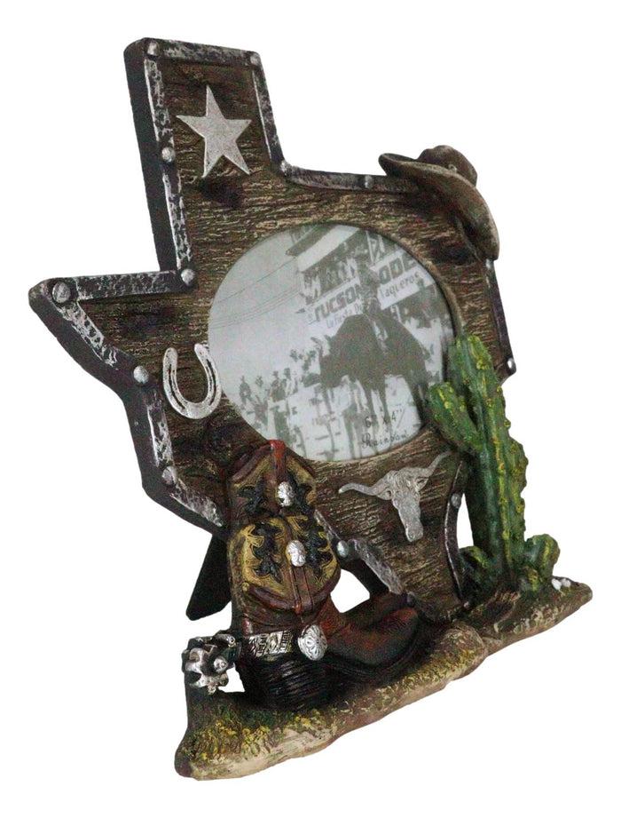 Rustic Western Texas State Map Cowboy Boot Longhorn Cactus Picture Frame 4"X6"