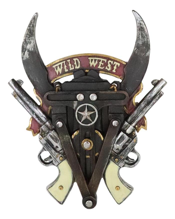 Rustic Western Texas Wild West Longhorns Dual Revolver Pistols Wall Plaque