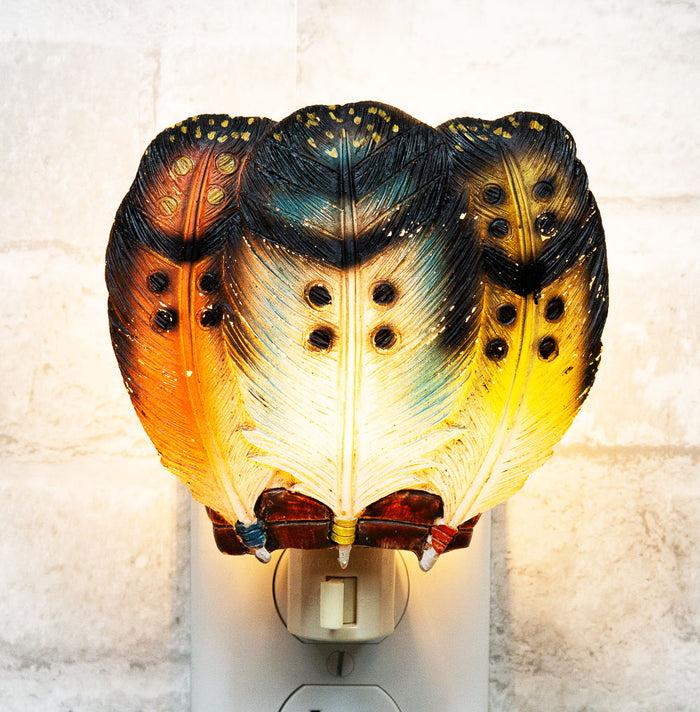 Rustic Western Tribal Indian Dreamcatcher 3 Feathers Trinity Plug In Night Light