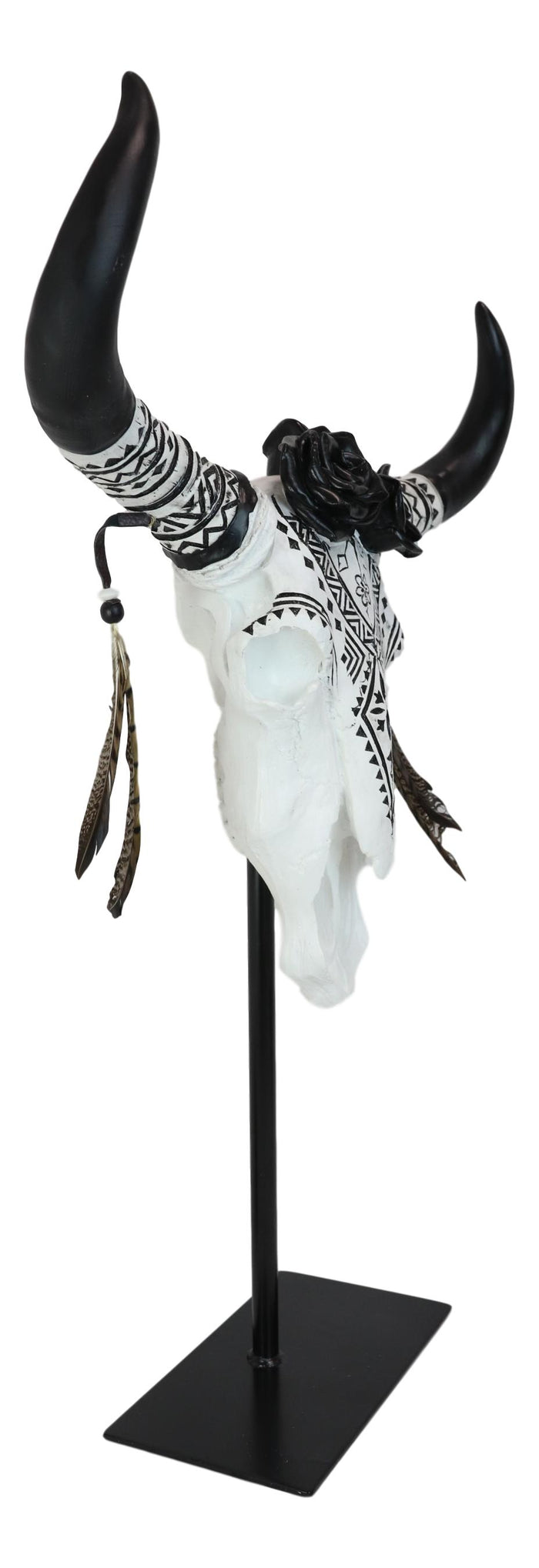 Rustic Western Tribal Tattoo Black Roses Longhorn Cow Skull Desktop Plaque